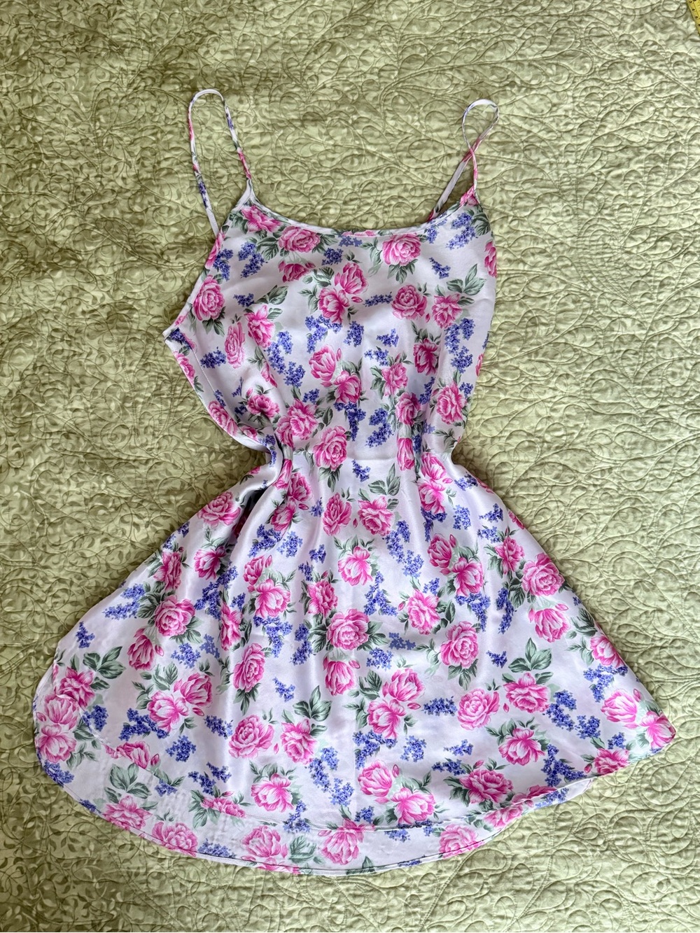 Vintage 90s Nordstrom Lingerie Floral Satin Slip Dress - Pink & Lavender